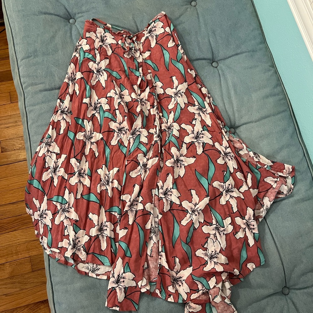 O'Neill Floral A-Line Skirt in Red and Green